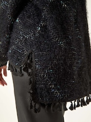 Roman Black Fluffy Knit Fringe Hem Jumper - Image 6 of 6