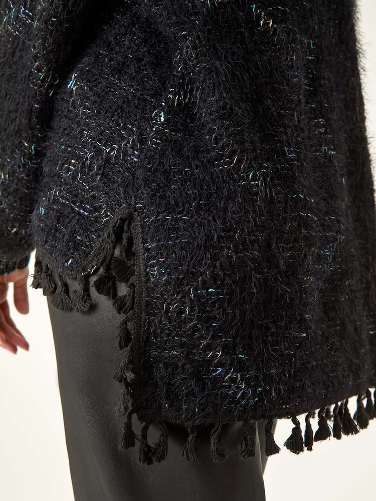 Roman Black Fluffy Knit Fringe Hem Jumper - Image 6 of 6