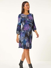Roman Purple Foliage Print Tea Dress - Image 2 of 5