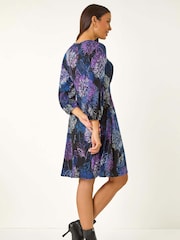 Roman Purple Foliage Print Tea Dress - Image 3 of 5