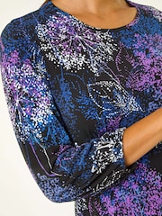 Roman Purple Foliage Print Tea Dress - Image 5 of 5