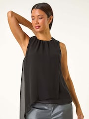 Roman Black Neck Trim Asymmetric Woven Top - Image 1 of 5