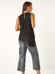 Roman Black Neck Trim Asymmetric Woven Top - Image 2 of 5