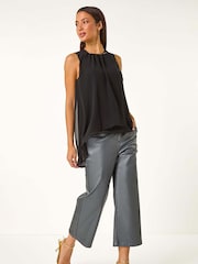 Roman Black Neck Trim Asymmetric Woven Top - Image 3 of 5