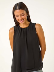Roman Black Neck Trim Asymmetric Woven Top - Image 4 of 5