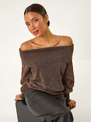 Roman Brown Bardot Shimmer Knit Jumper - Image 1 of 5