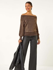 Roman Brown Bardot Shimmer Knit Jumper - Image 2 of 5