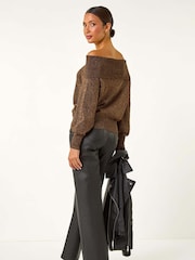 Roman Brown Bardot Shimmer Knit Jumper - Image 3 of 5