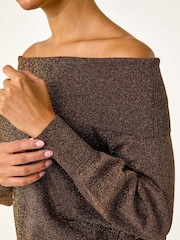 Roman Brown Bardot Shimmer Knit Jumper - Image 5 of 5