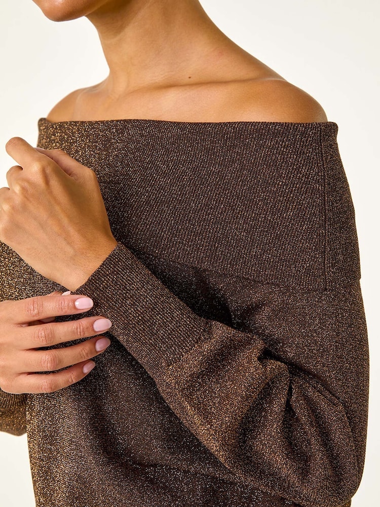 Roman Brown Bardot Shimmer Knit Jumper - Image 5 of 5