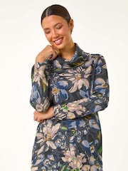 Roman Blue Floral Printed Roll Neck Top - Image 1 of 5