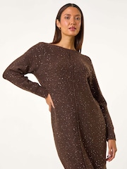 Roman Brown Sequin Stretch Jumper Dress - Image 1 of 5