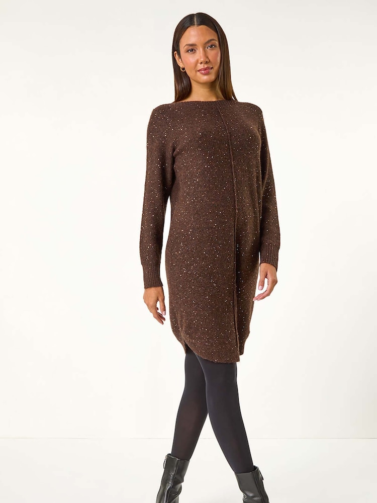 Roman Brown Sequin Stretch Jumper Dress - Image 2 of 5