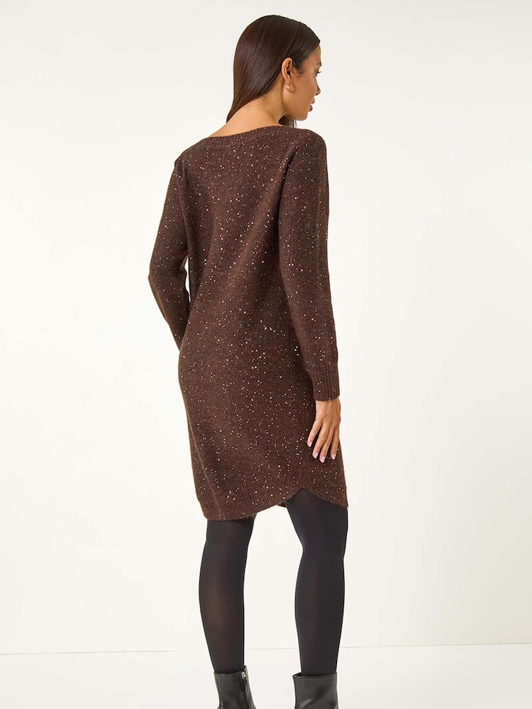 Roman Brown Sequin Stretch Jumper Dress - Image 3 of 5