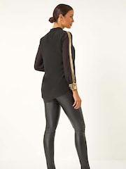 Roman Black Sequin Stripe Detail Top - Image 3 of 5