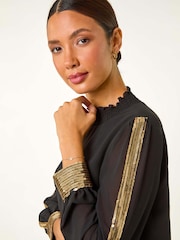Roman Black Sequin Stripe Detail Top - Image 4 of 5