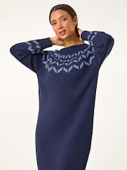 Roman Blue Chevron Print Jumper Dress - Image 1 of 6