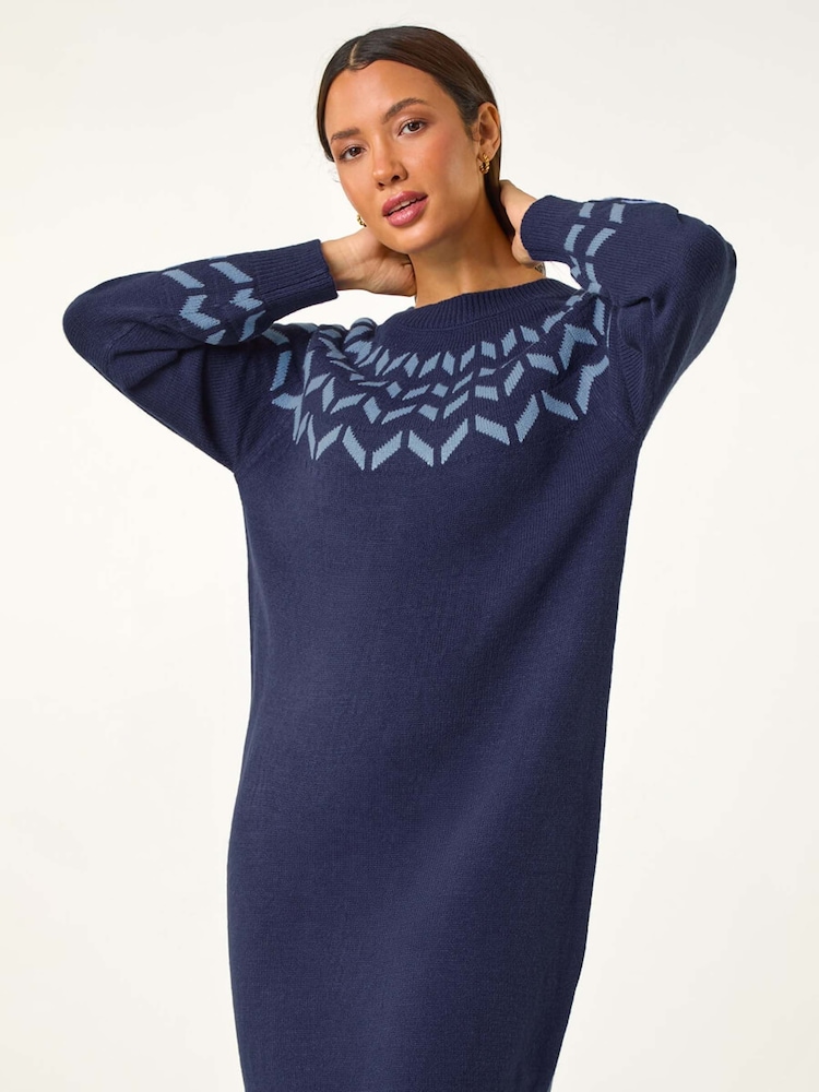 Roman Blue Chevron Print Jumper Dress - Image 1 of 6