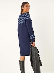 Roman Blue Chevron Print Jumper Dress - Image 4 of 6