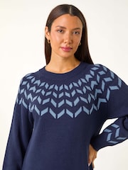 Roman Blue Chevron Print Jumper Dress - Image 5 of 6