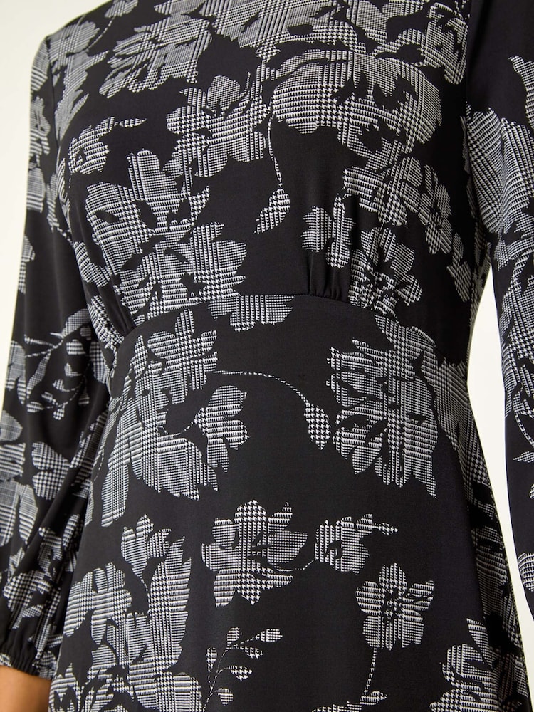Roman Black Floral A-Line Midi Dress - Image 6 of 6