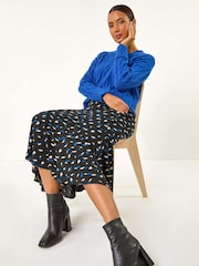 Roman Blue Geometric Print Asymmetrical Panel Skirt - Image 1 of 5
