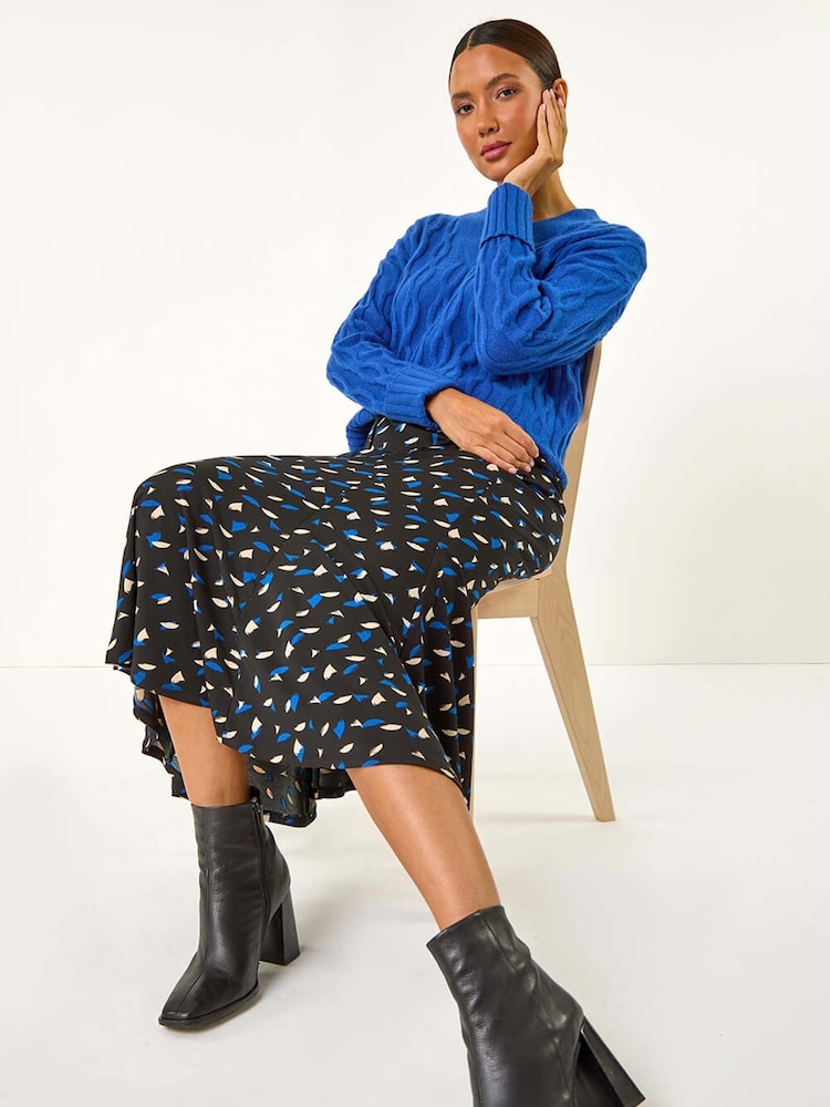 Roman Blue Geometric Print Asymmetrical Panel Skirt - Image 1 of 5