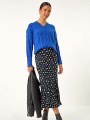 Roman Blue Geometric Print Asymmetrical Panel Skirt - Image 2 of 5
