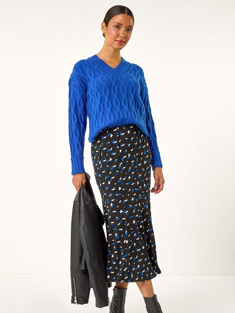 Roman Blue Geometric Print Asymmetrical Panel Skirt - Image 2 of 5