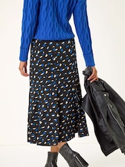 Roman Blue Geometric Print Asymmetrical Panel Skirt - Image 3 of 5