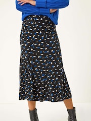 Roman Blue Geometric Print Asymmetrical Panel Skirt - Image 4 of 5