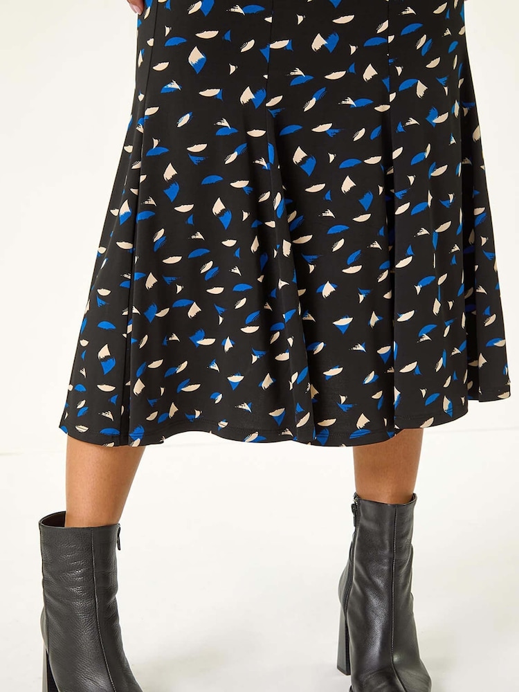 Roman Blue Geometric Print Asymmetrical Panel Skirt - Image 5 of 5