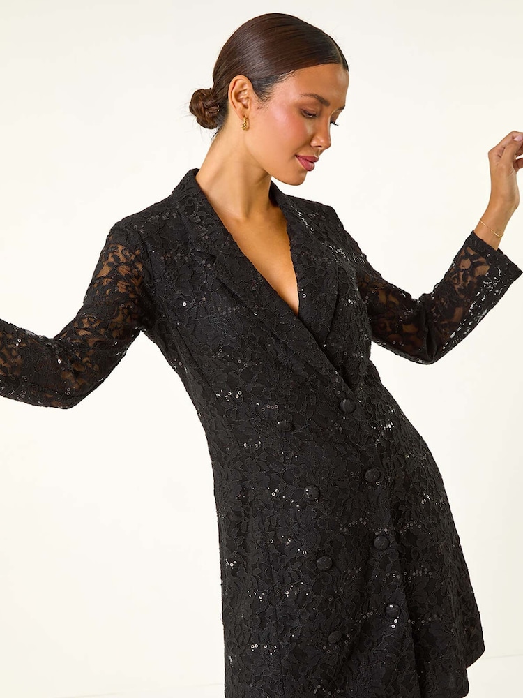 Buy Roman Black Sequin Lace Blazer Dress from Next USA Buy Roman Black Sequin Lace Blazer Dress from Next USA