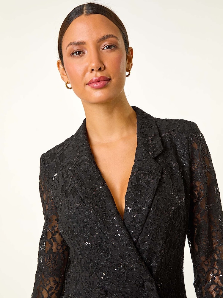 Buy Roman Black Sequin Lace Blazer Dress from Next USA