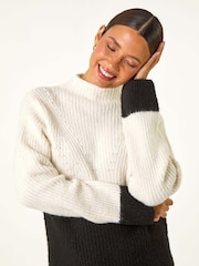 Roman White Colour Block Funnel Neck Knit Jumper - Image 1 of 5