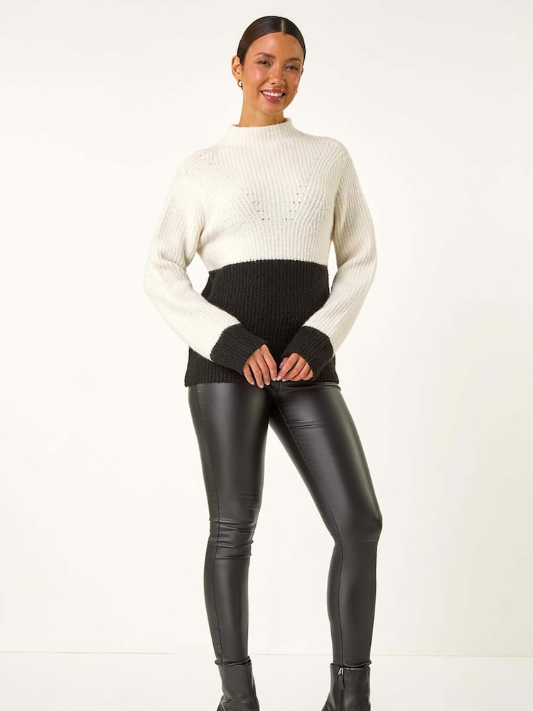 Roman White Colour Block Funnel Neck Knit Jumper - Image 2 of 5