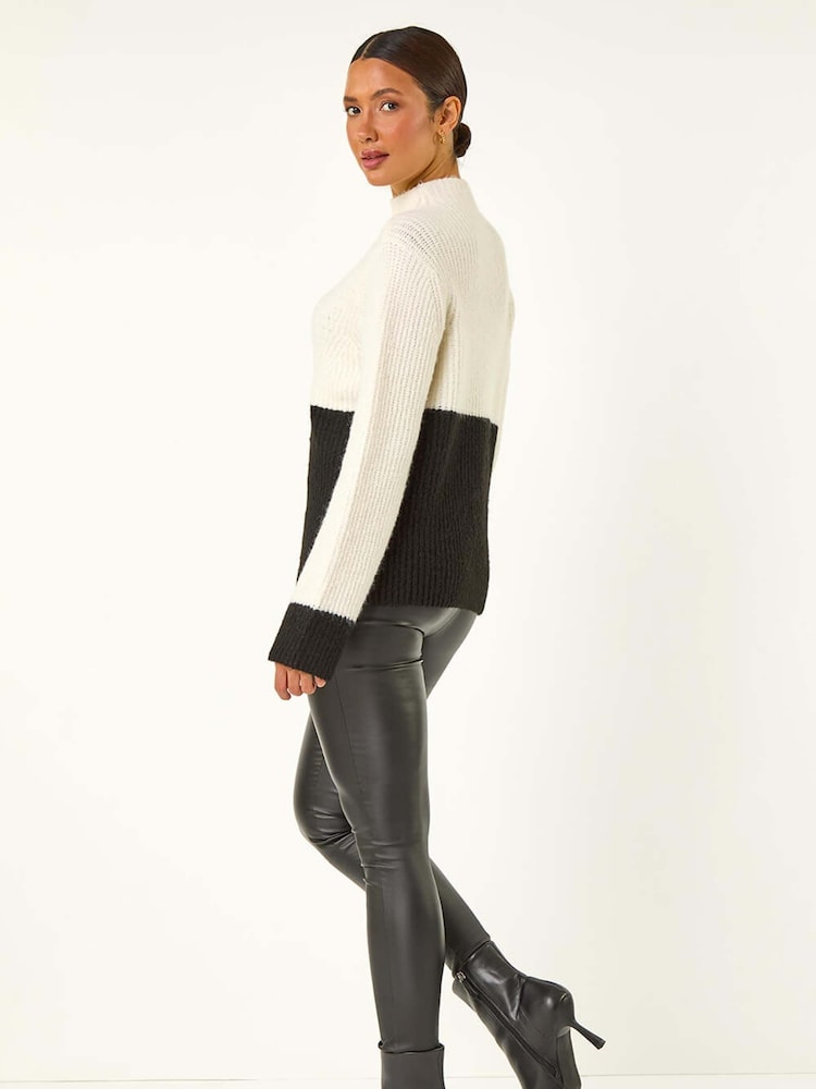 Roman White Colour Block Funnel Neck Knit Jumper - Image 3 of 5