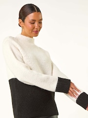 Roman White Colour Block Funnel Neck Knit Jumper - Image 4 of 5