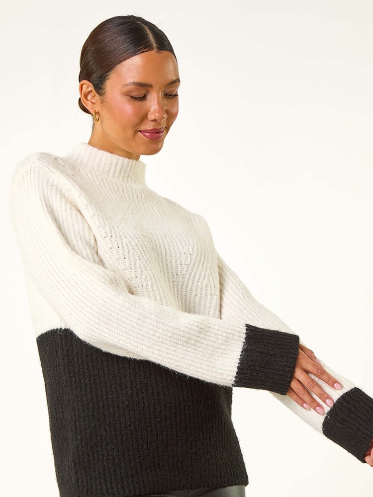 Roman White Colour Block Funnel Neck Knit Jumper - Image 4 of 5