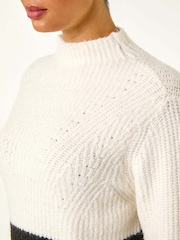 Roman White Colour Block Funnel Neck Knit Jumper - Image 5 of 5