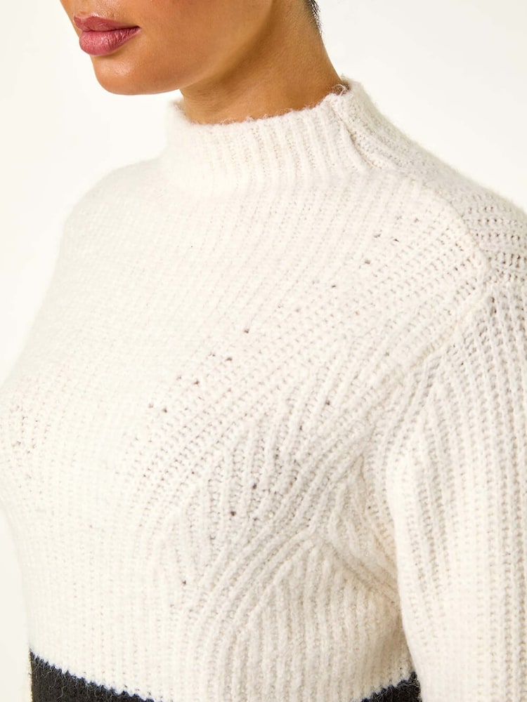 Roman White Colour Block Funnel Neck Knit Jumper - Image 5 of 5