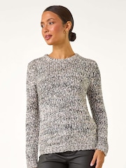 Roman Grey Crew Neck Tape Yarn Knit Jumper - Image 1 of 5