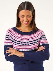 Roman Blue Pearl Embellished Printed Jumper - Image 1 of 5