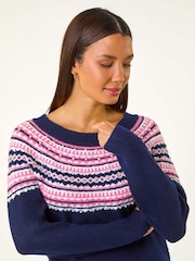 Roman Blue Pearl Embellished Printed Jumper - Image 4 of 5