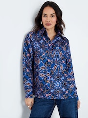 Another Sunday Blue Cobalt Oversized Animal Paisley Print Satin Shirt - Image 1 of 4