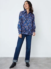 Another Sunday Blue Cobalt Oversized Animal Paisley Print Satin Shirt - Image 3 of 4