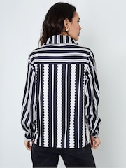 Another Sunday Black Oversized Mono Stripe Print Satin Co-ord Shirt - Image 2 of 5