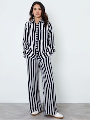 Another Sunday Black Oversized Mono Stripe Print Satin Co-ord Shirt - Image 5 of 5