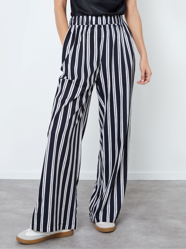 Another Sunday Black Mono Stripe Print Wide Leg Satin Co-ord Trousers - Image 1 of 4