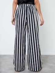 Another Sunday Black Mono Stripe Print Wide Leg Satin Co-ord Trousers - Image 2 of 4